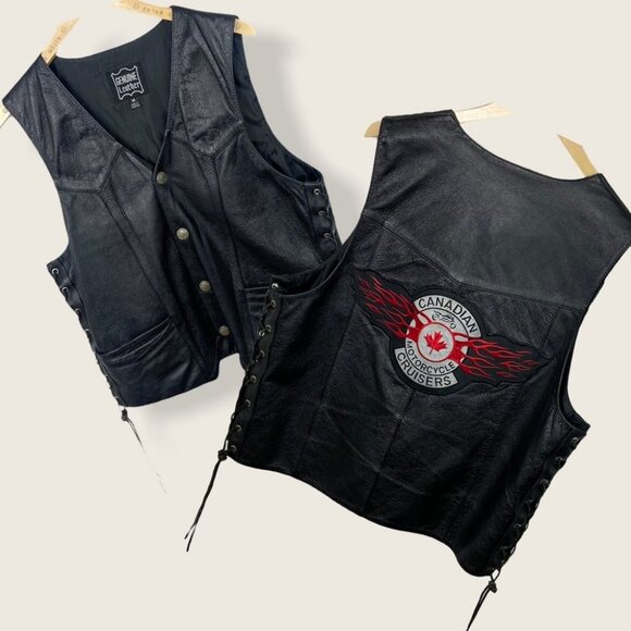 Genuine Leather Motorcycle Vest Black Cruisers Size Medium Canadian Moto Jacket‎ - Picture 1 of 15